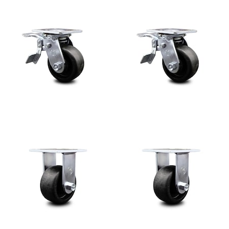 Service Caster 4 Inch Glass Filled Nylon Caster Set with Ball Bearings 2 Brakes 2 Rigid SCC SCC-TTL30S420-GFNB-2-R-2